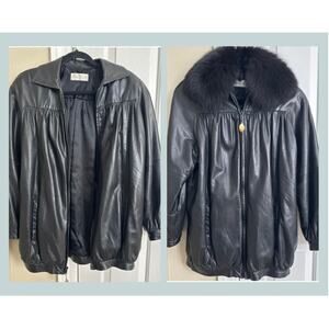 Vintage Vericci Leather‎ Jacket Removable Fur Collar XS USA